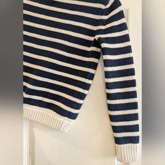 Kule Navy Ivory Striped Knit 100% Cotton Sweater Size XS Fisherman Nautical - Picture 11 of 13